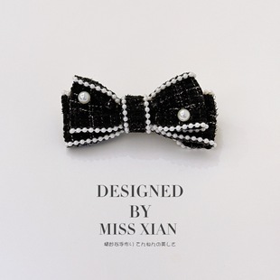 High-grade Style Chanel Pearl Bow Hairpin Women's French Style Retro Elegant Back Head Horizontal Clip Duckbill Clip Headwear