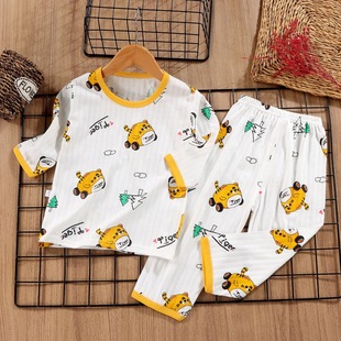 Children's Home Suit Cotton Air-conditioning Suit Seven-sleeve Thin Summer Boys and Girls Pajamas