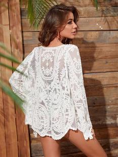 Women's Tops, Outerwear, Versatile Cardigans, Short Sun Protection Clothes, Women's Embroidered Cut Out Long-sleeved Beach Clothes, Sun Protection Shirts