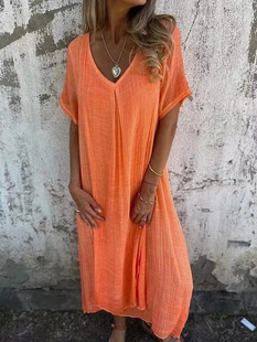 2025 new Amazon independent station Europe and the United States cross-border fashion cotton and linen V-collar semi-formal dress