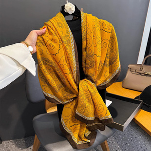 Air Conditioning Office Shawl Autumn and Winter Women's Cotton and Linen Scarf Warm Warming Fashion Western Style Silk Scarf Sunscreen Scarf