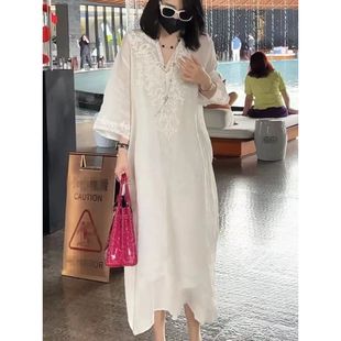 Artistic Temperament High-grade Breathable Heavy Embroidered dress White Summer New Loose Slimming Long Dress