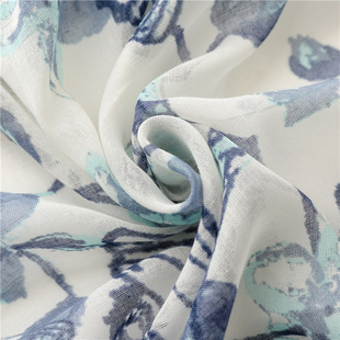 Plain Elegant Fresh Cotton and Linen Hand Scarf Women's Bali Yarn Rendering Ink Painting Blue Butterfly Tassel Gauze Shawl