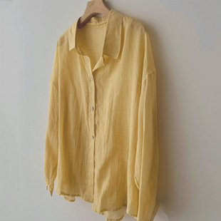 White Cream Yellow Long Sleeve Shirt Women's Loose Air Conditioning Summer Sun Protection ~ 2025 New Shirt Korean Leisure Fashion