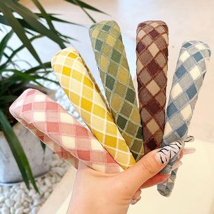 2023 New Summer High-grade Headband Women's Wide-brim Sponge Pressed Hair Plaid Increased Headband Women's All-match Hair Accessories