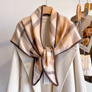England Plaid pure wool triangle shawl outer wear women's winter knitted cashmere scarf gift mother warm