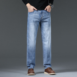 high quality Autumn and Winter Straight Slim Jeans Men's High-end Cotton Elastic All-match Trendy Brand Light Business Casual Denim Trousers