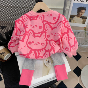 Girls' Autumn Clothing suit 2023 New Women's Baoyang Style Autumn Sweatshirt Children's Long Sleeve Top Leggings Two-Piece Set