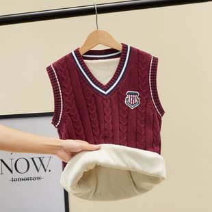Children's Knitted Vest Autumn and Winter School Uniform for Children and Girls Pure Cotton Sweater for Baby Boys and Students Vest Vest