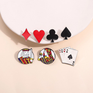 Funny Poker Series Brand Brooch Spades Plum Blossom Square Red Peach Shape Metal Badge Accessories Collar Pin