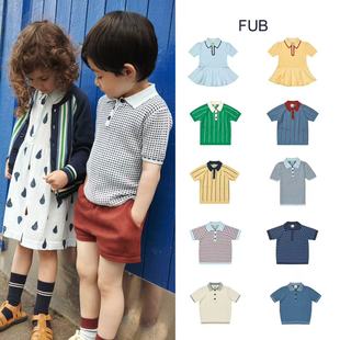 Ins style SS25 Denmark FUB spring and summer baby boys and girls children's clothing children's striped knitted Polo short sleeve T-shirt presale