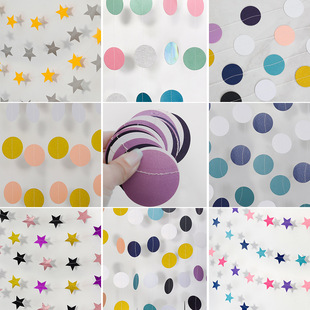 Five-Pointed Star Round Piece Sewing Garland Birthday Holiday Wedding Party Decoration Long Paper String Piece Room Decoration Ins Style
