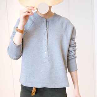 Simple American Style Casual Sportsiness Comfortable Round Neck Short Sweatshirt for Women