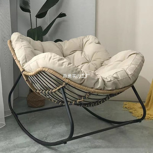 Light Luxury Rattan Rocking Chair Sitting and Reclining Lazy Rocking Chair Balcony Home Casual Rattan Chair Iron Double Rocking Chair