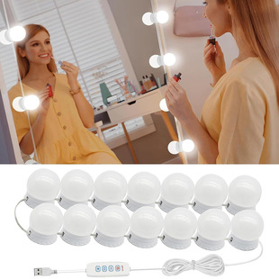 Cross-border 5V Punch-free Paste USB Cosmetic Mirror Lamp Hollywood Mirror Front Lamp Three-color Dimmable Light Bulb