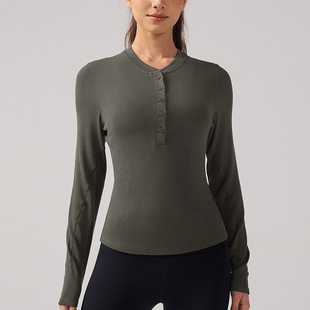 Hoid Tigt Women's Tight-fit Long-sleeved Henley Shirt Breathable 5A Bacteriostatic High-end Yoga Suit Skin-friendly Fitness