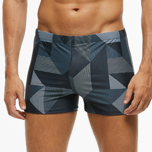 Cross-border foreign trade men's swimming trunks new sexy Plaid round beads boxer swimming trunks hot spring beach large size sports