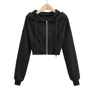 23 Spring and Autumn New Women's Fashion Elegant Spice Girls Casual Sports Hooded Sweater Zipper Cardigan Long Sleeve Jacket