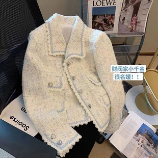 Little Xiangfeng отворот любовной пуговицы куртка женская осень-зима 2024 новая французская мода высокого класса темперамент короткий топ