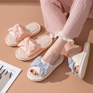 Cross-border Amazon bow linen slippers indoor slippers European and American home fabric cotton slippers women wholesale