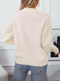 Mao Mao Rain European and American Cross-border Twisted Turtleneck Women's Sweater Autumn and Winter New Retro Round Neck Solid Color Sweater