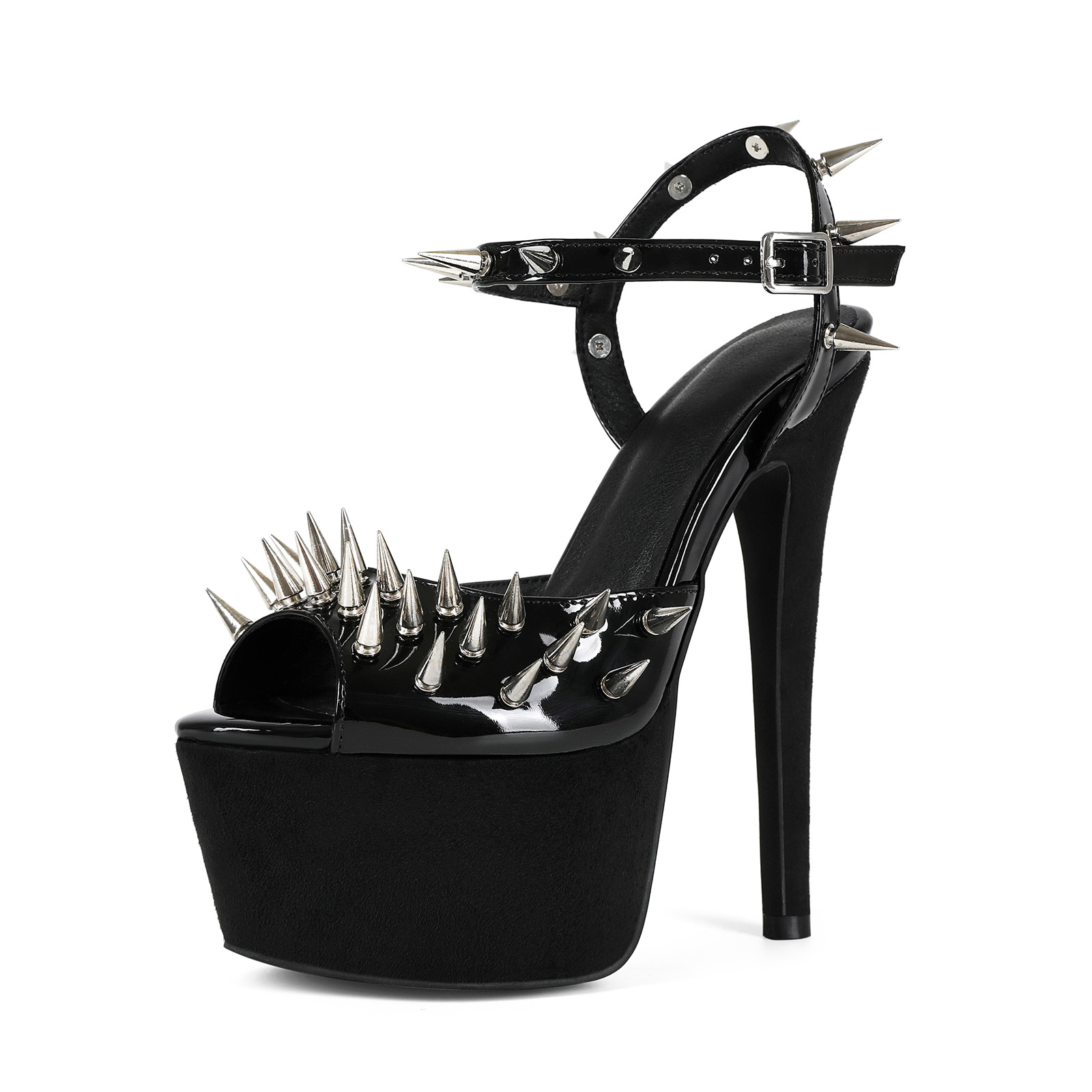 Specialized in Foreign Trade and Cross-Border Sales, Large-Size Women's European and American Style Sexy Studded Dark Gothic Sky-High Stiletto Sandals Heels
