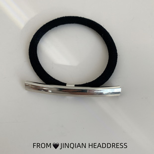 Cool Style Distinctive Metal Wire-drawing Rubber Tendon Hair Bundle Round Glosly High-grade Sense Alloy Hair Ring Women's Ponytail Hair Ring