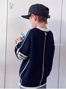 2025 New Children's Western Style Knitted Sweater Boy's Sweater Autumn and Winter Style Middle and Big Children's Autumn Turtleneck Sweater Children's Trendy Clothing
