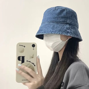 Rose same style versatile face-looking small bucket hat basin hat vintage washed Denim fisherman hat female summer sun hat