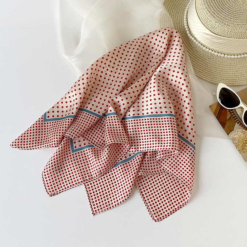 French retro polka dot scarf, women's elegant and versatile faux silk small square scarf, 70-size headscarf, Korean style neckerchief/scarf