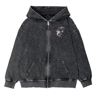 Brand Yong Jian Feng Legend Berserk Men's and Women's Autumn and Winter Loose Retro Washed Old Hooded Sweatshirt Coat Trendy