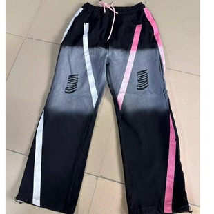 Youth Loosening Mid-high Waist Straight High Waist Stitching Pants Gradient Casual Pants Striped Sports Pants