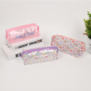 Manufacturer Logo Custom Pvc Transparent Pencil Bag Pvc Cartoon Zipper Bag Office Storage Stationery Bag Student Pencil Bag