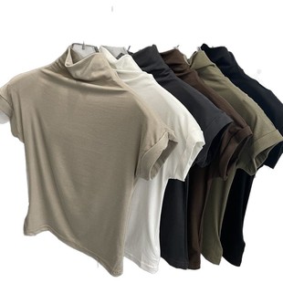 South Korea Re pin ~ temperament semi-high collar vest women slim short sleeve bottoming T-shirt solid color inner coat new 2025