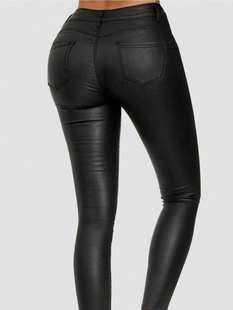 Amazon Foreign Trade European and American Fashion Women's Tight Pants Multi-Pocket Knitted Elastic Coated Pen Lead Pants in stock New
