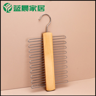 Cross-Border Hot-Selling Foreign Trade Supply Solid Wood Tie Rack Multifunctional Scarf Hanger Tie Wooden Hanger Traceless Non-Slip
