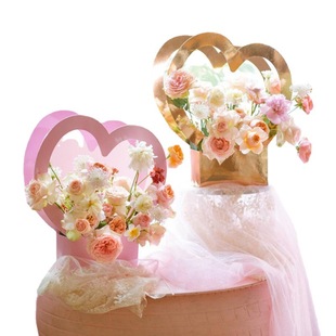 Mother's Day Heart-Shaped Flower Packaging Box DIY Handbag Flower Shop Hand-Held Flower Basket Teacher's Day Flower Box Customization