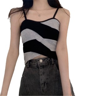 French Style Irregular Design Camisole Women's Summer Striped New Pure Inner Spice Girl Sleeveless Short Top