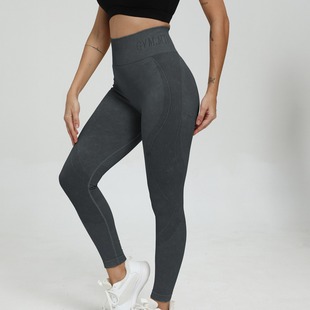 Amazon Cross-border Frosted Washed Peach Hip Seamless Yoga Pants Women's Tight Letter Fitness Sports Pants