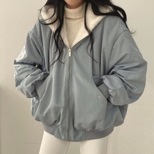 South Korea fleece-lined Thickened Double-Face Lamb Wool Cotton-Padded Jacket Women's Coat Winter New Loose Hooded Cotton-Padded Jacket
