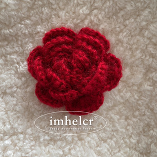 Hand-crocheted wool gray camellia hairpin white temperament wine red flower bangs edge clip hairpin hair accessories for women