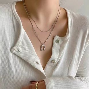 925 Sterling Silver Lava Niche Double-Layer Necklace Women's Clavicle Chain Square High-End Pendant Girl's Birthday Valentine's Day Gift