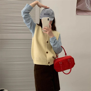 Korean Style Women's New Knitted Vest Women's 2025 Spring New Solid Color Oblique Buckle Design Sense Sleeveless Sweater Vest