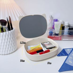 ins Style Dressing Table Mirror Folding Makeup Mirror with Storage Box Female Student Dormitory Desktop Household Small