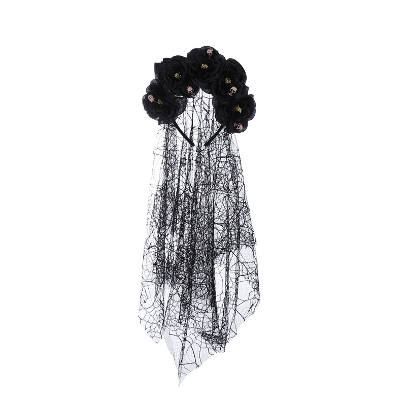 New Diablo Lolita Hair Band Gothic Fake Flower Headwear Halloween Skull Spider Web Head Buckle for Women