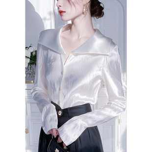 Foreign-style high-end silk satin shirt women's early spring new unique chic French professional mulberry silk spring and autumn shirt
