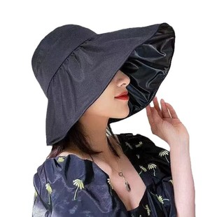 Summer Big Eaves Fisherman Hat Women's Foldable Sunscreen Hat Solid Color Sun Hat Outdoor Anti-ultraviolet Breathable Sun Hat
