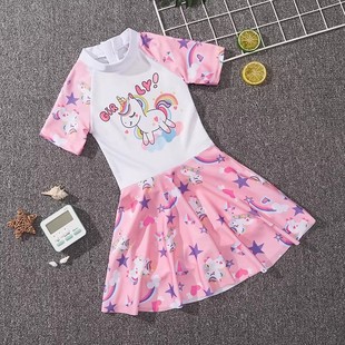 Children's Swimwear Girl's 2025 New Girls' Swimwear Seaside Vacation Quick-Dry Swim Dress Short-Sleeved Kulomi
