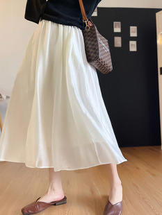 Thin High Waist Slimming Skirt Women's 2025 Summer New French Style High Waist Mid-length Daggy A- line Umbrella Sand Skirt