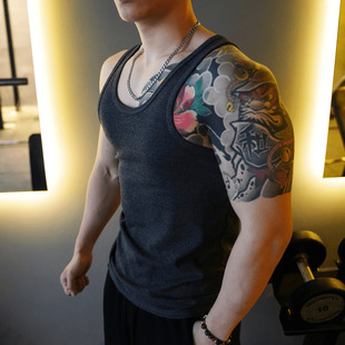 Men's vest I-shaped vest fitness stretch vest adult male sweat-absorbent cotton coarse thread sports 2x2